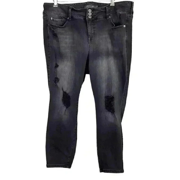 Torrid Jegging Women 22 XS X-Short Petite Distressed Skinny Jeans Black Stretch - Picture 1 of 8